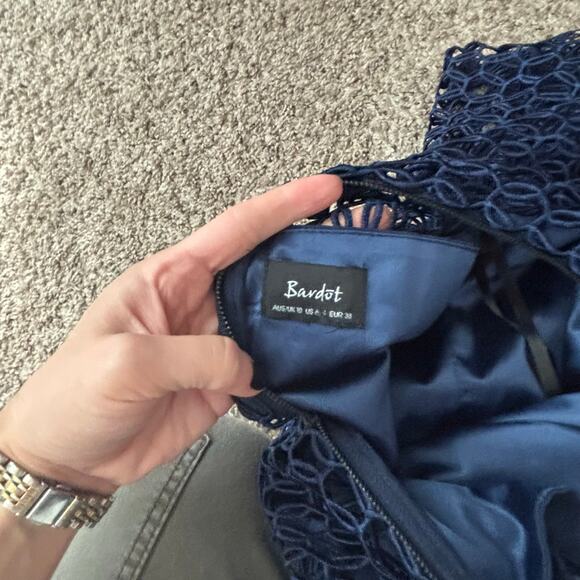 Revolve Bardot Fiona Mesh Dress Navy 6 Cocktail Formal Wedding Guest Trumpet - Picture 13 of 15